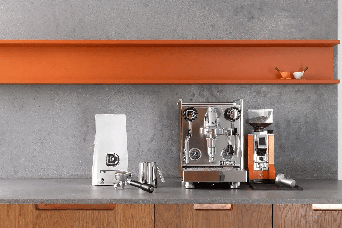 Close-up of a Caesarstone Rugged Concrete worktop and splashback