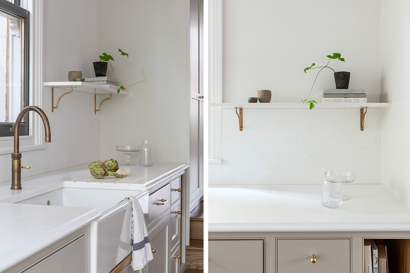 Details of Caesarstone Layalite Kitchen Worktop and Qooker tap