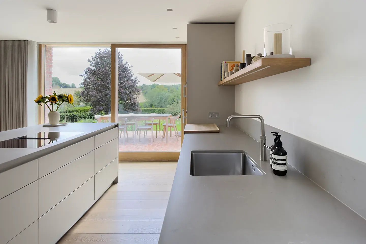 Close-up of a Caesarstone Raw Concrete kitchen worktop