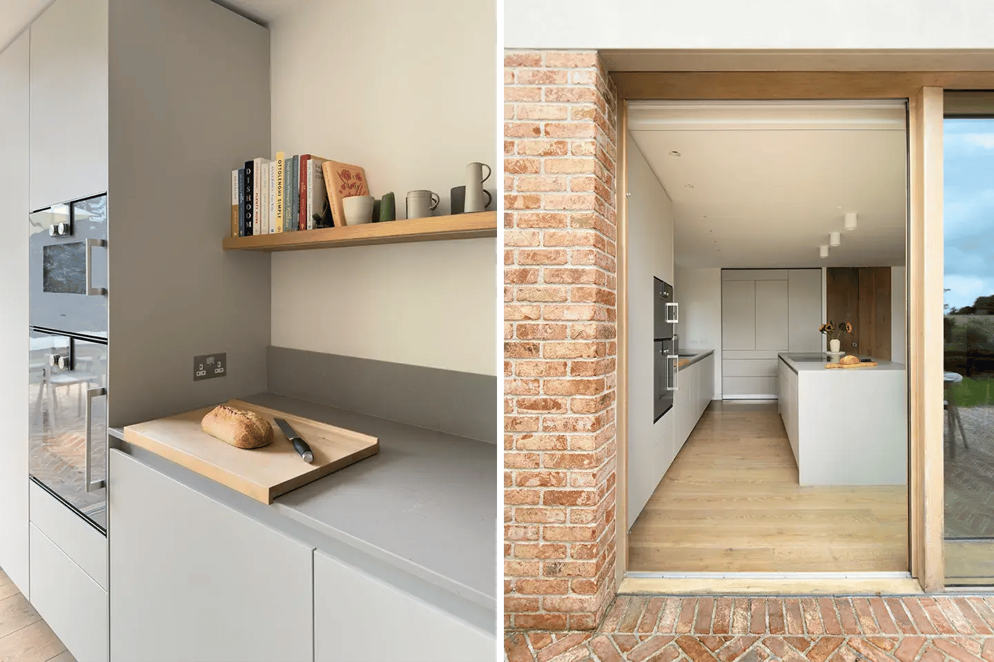 Modern kitchen with Caesarstone Raw Concrete kitchen island and worktops