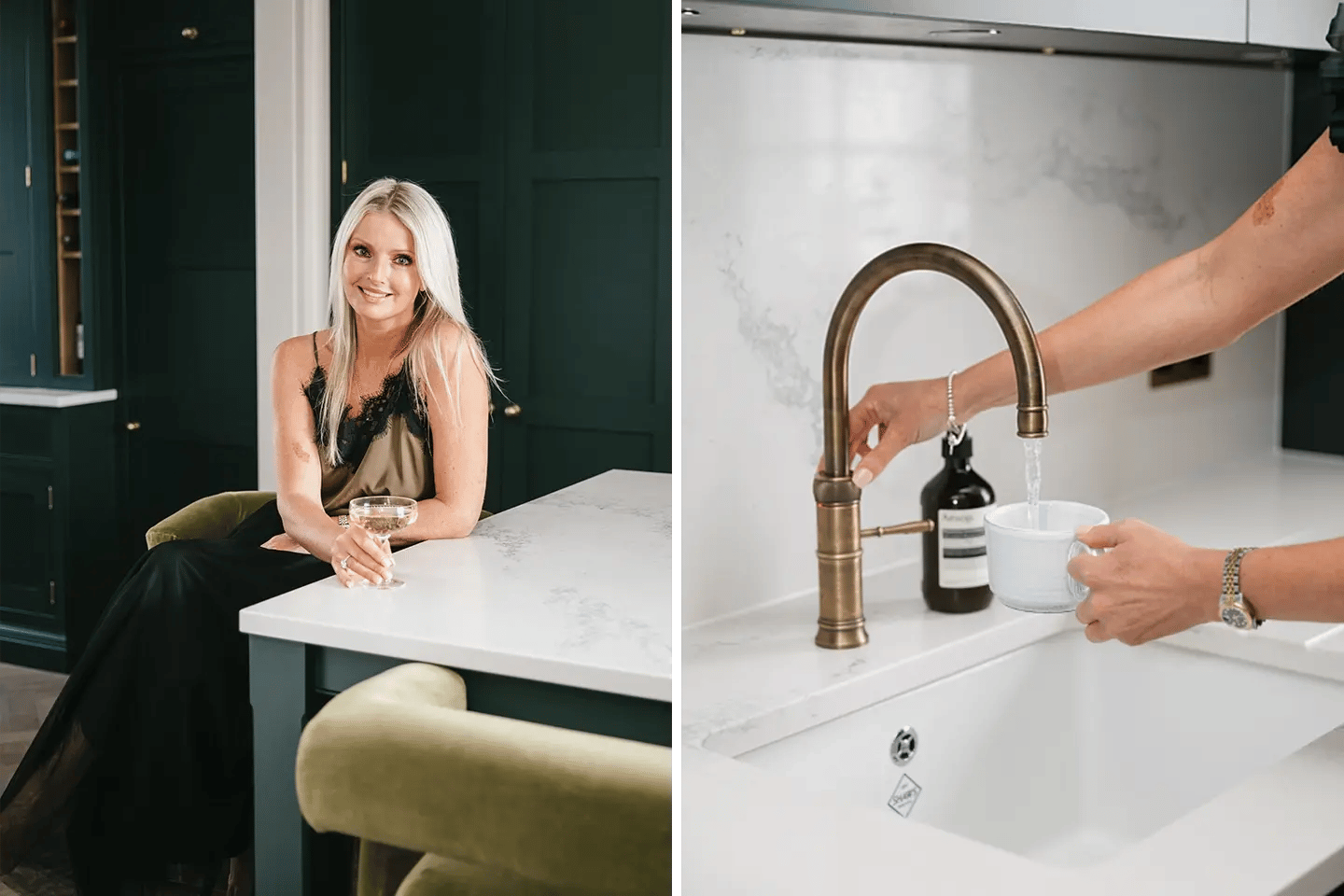 Mandy Miller Simmonds and her Caesarstone Statuario Maximus kitchen island and worktops