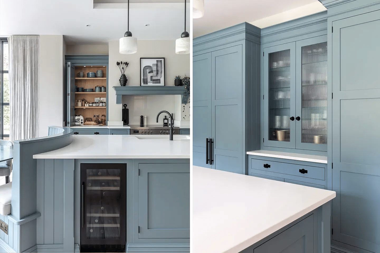 Close-up of Caesarstone Organic White kitchen worktops in a traditional kitchen