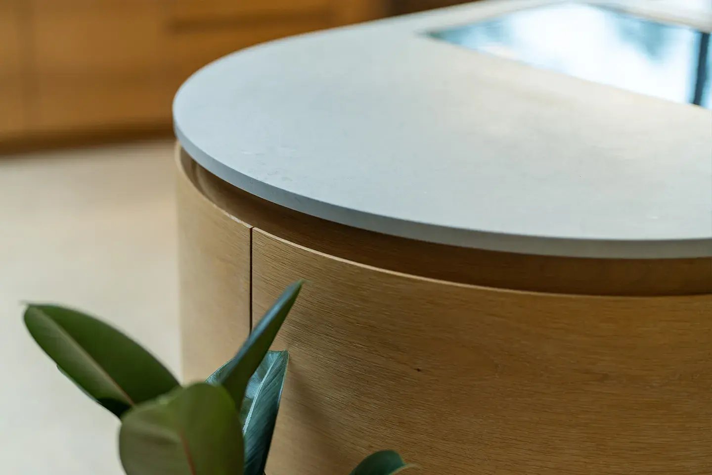 Close-up of Caesarstone Airy Concrete kitchen island edge profile
