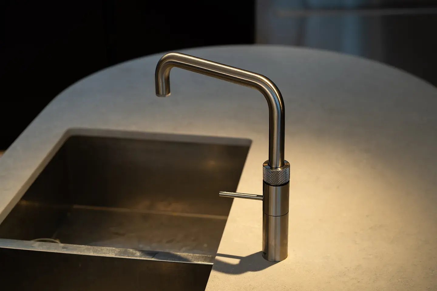 Caesarstone Airy Concrete kitchen worktop and Quooker tap