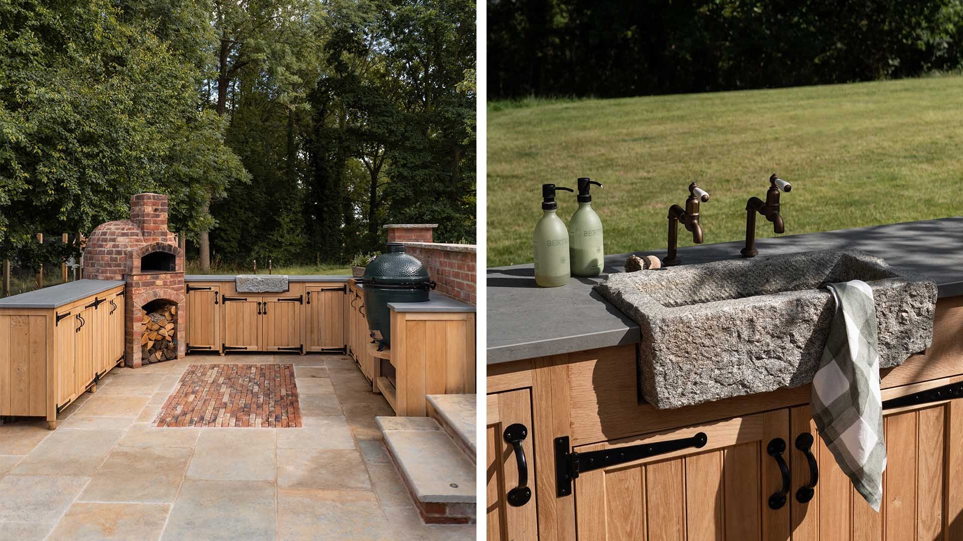 Close-up images of Caesarstone Porcelain worktops for outdoor kitchens