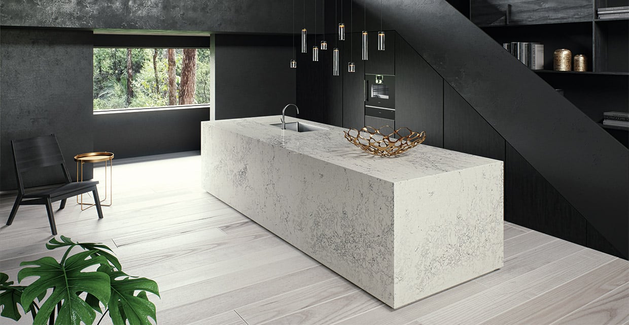 white marble effect quartz worktop