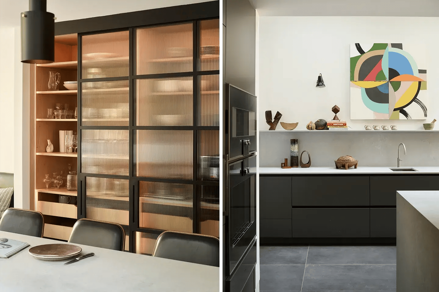 Close-up details of Caesarstone Airy Concrete worksurfaces in a chef's kitchen