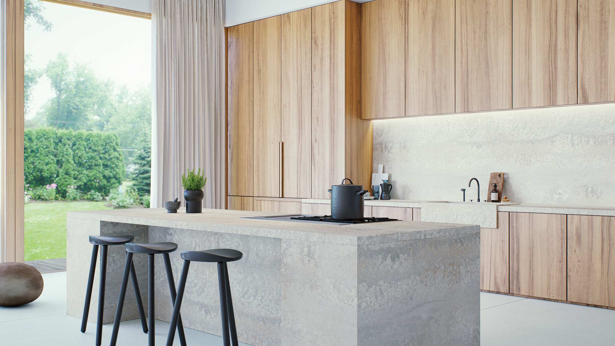 Light grey kitchen featuring a beautiful Caesarstone worktop