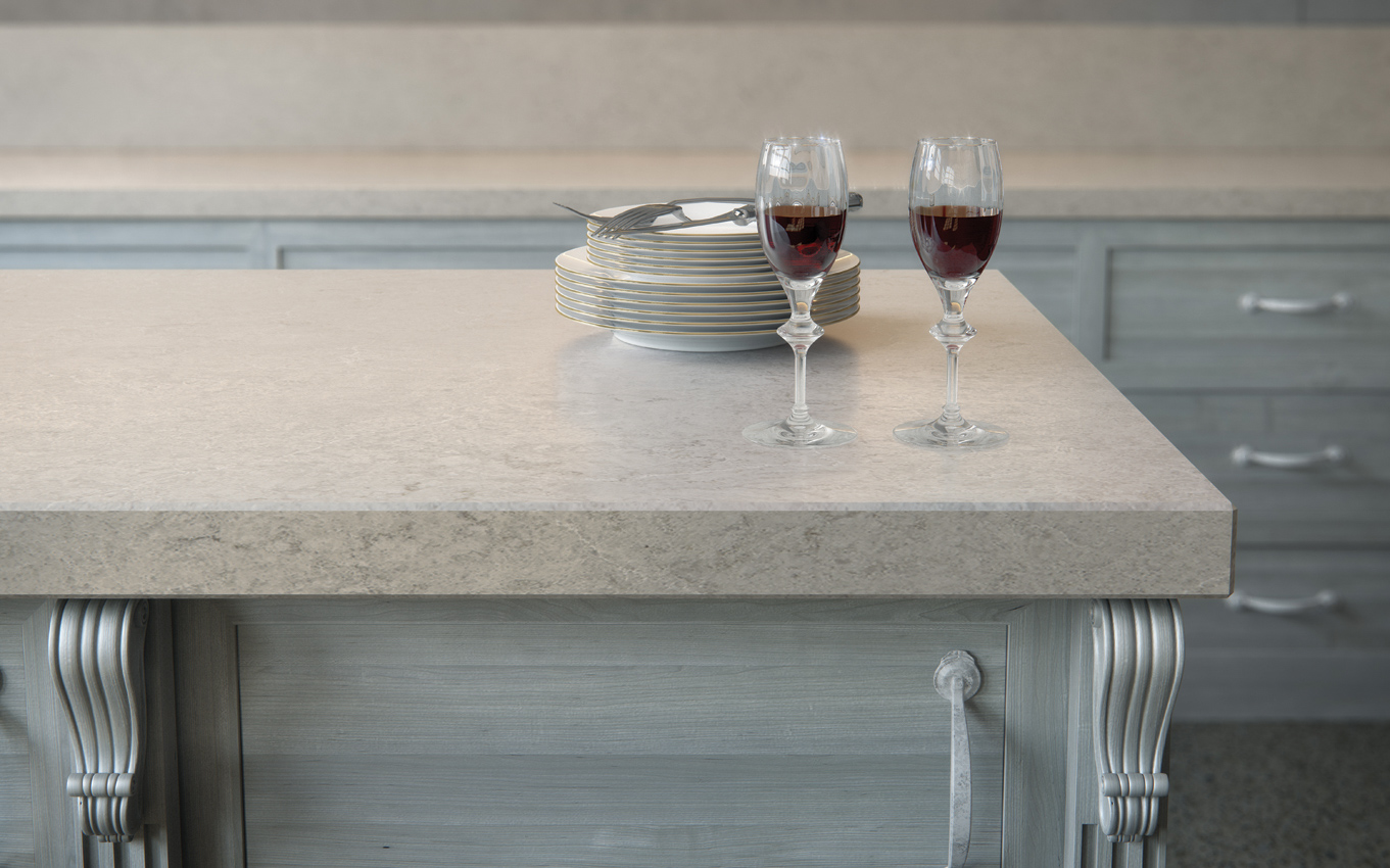 two wine glasses on kitchen worktop