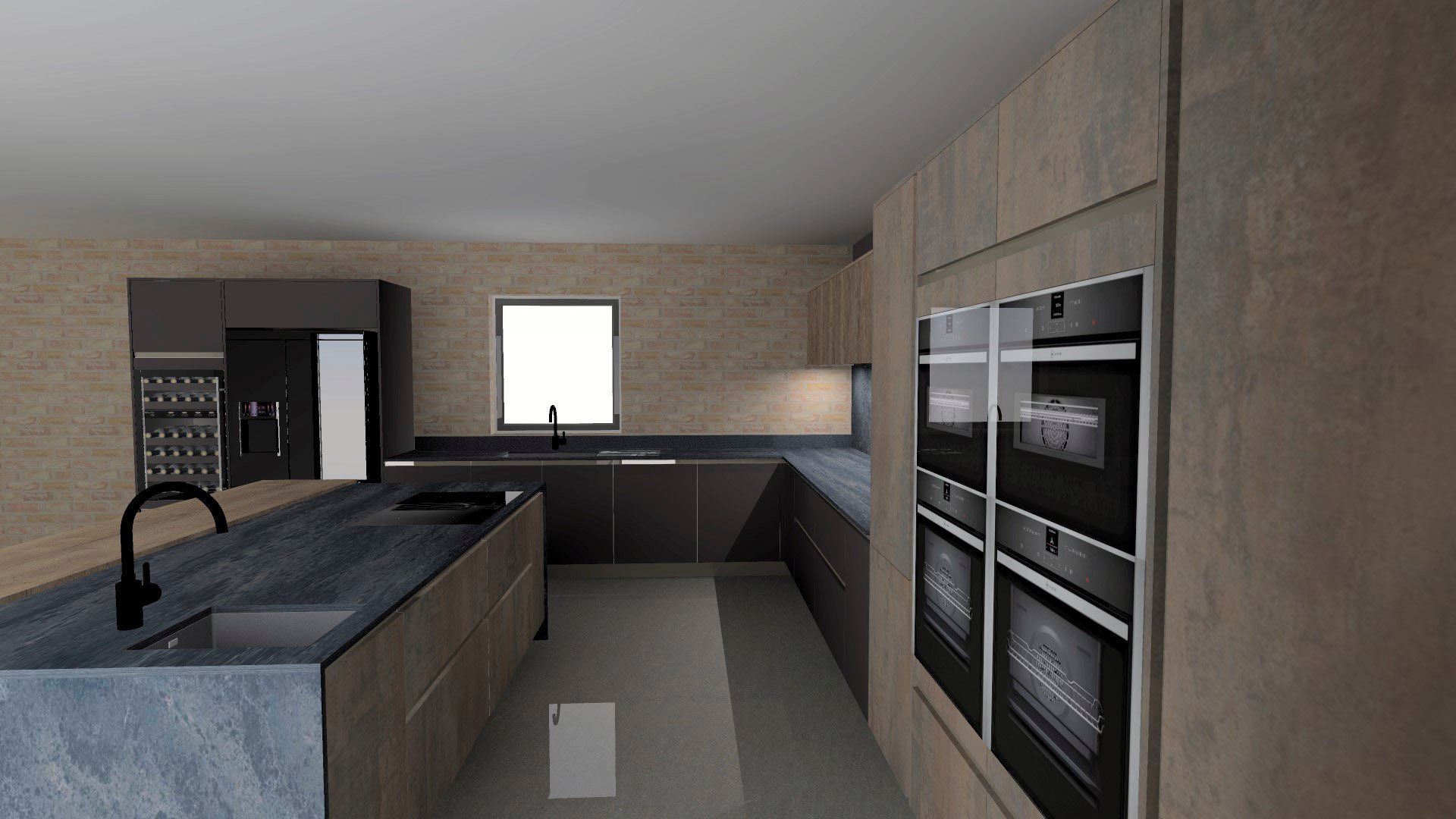 Initial design concept for the Foxes Maltings using Caesarstone 5820 Darcrest