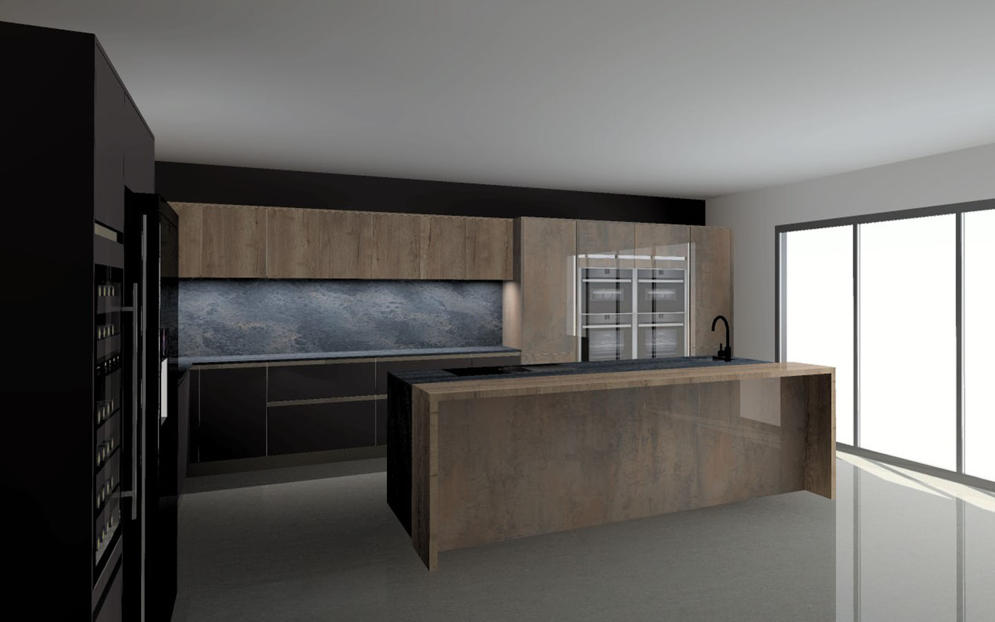 Initial design concept for the Foxes Maltings using Caesarstone 5820 Darcrest