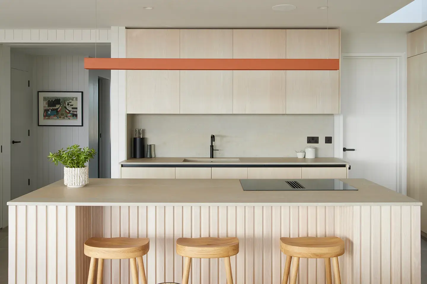 Caesarstone Primordia kitchen worktop surfaces in a modern coastal home
