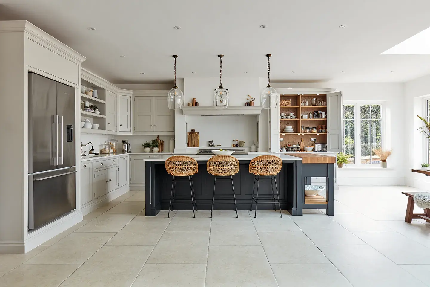 Tom Howley kitchen featuring Caesarstone Organic White kitchen worktops and island