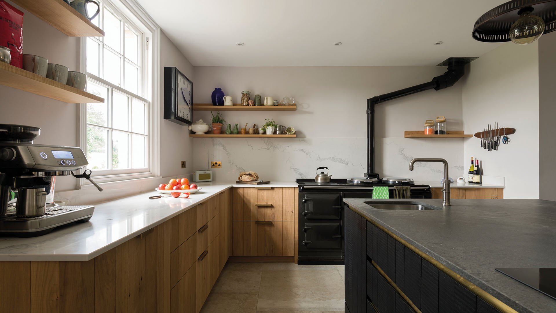 Caesarstone quartz worktops in an industrial kitchen